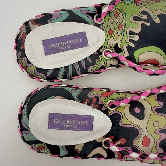 Emilio Pucci Multicolor Printed Flip Flop Slides Shoes Pink/Black | Fit US 9.5 - Picture 4 of 11